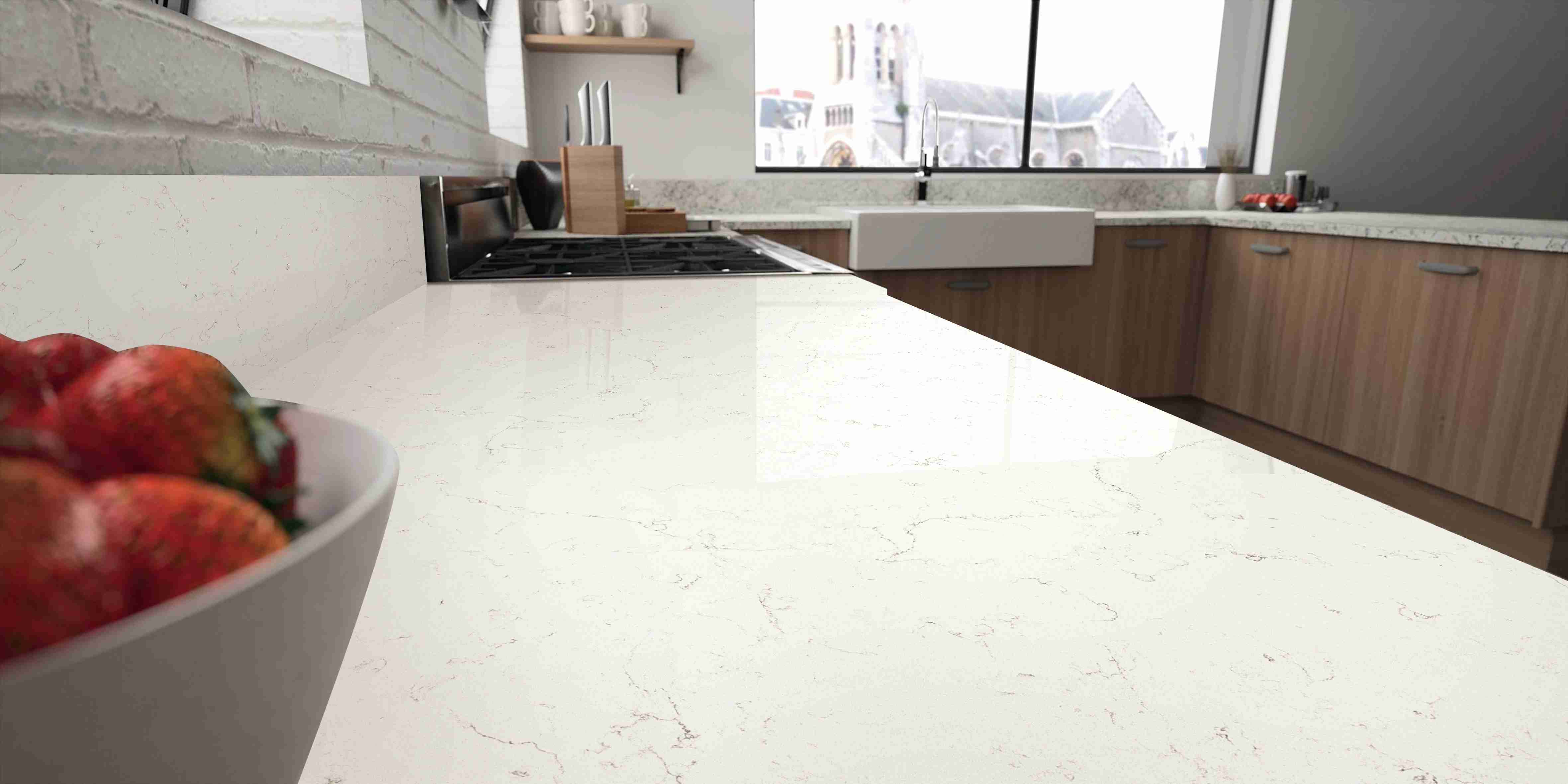  Engineered Quartz Marble Series F6281 Elizabeth White for Countertops , Vanity , Prefab , Tiles , Walls