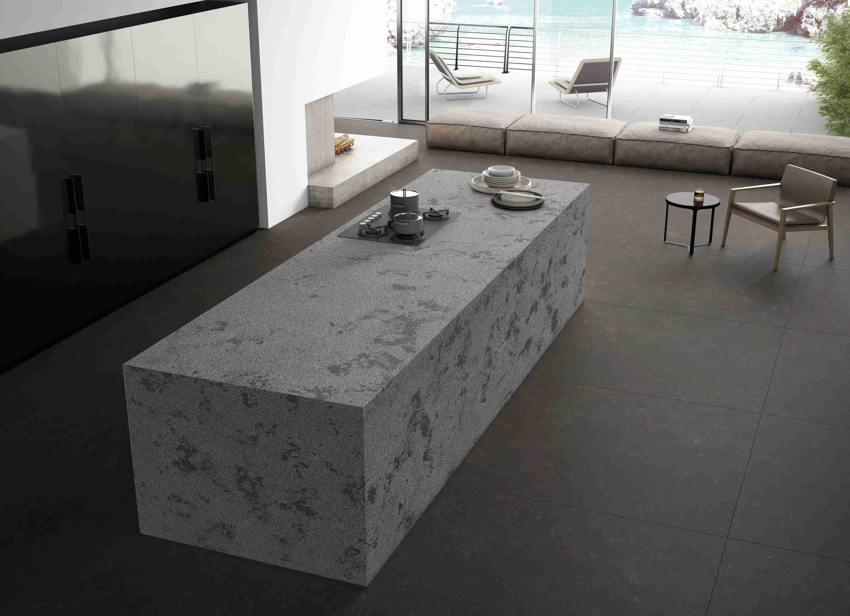 Engineered Quartz Designer Series FM902 Concrete Dark for Countertops , Vanity , Prefab , Tiles , Walls 